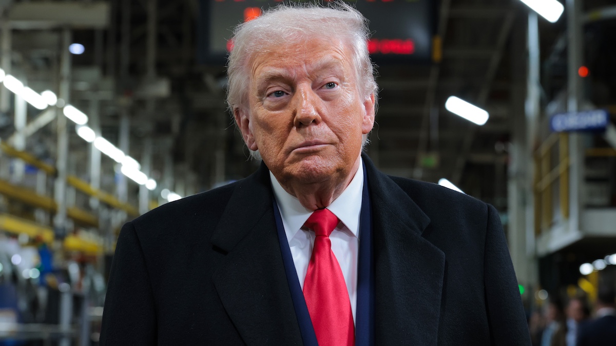 DEARBORN, MICHIGAN - JANUARY 13: U.S. President Donald Trump tours the Ford River Rouge Complex on January 13, 2026 in Dearborn, Michigan. Trump is visiting Michigan where he will participate in a tour of the Ford River Rouge complex and later give remarks to the Detroit Economic Club.