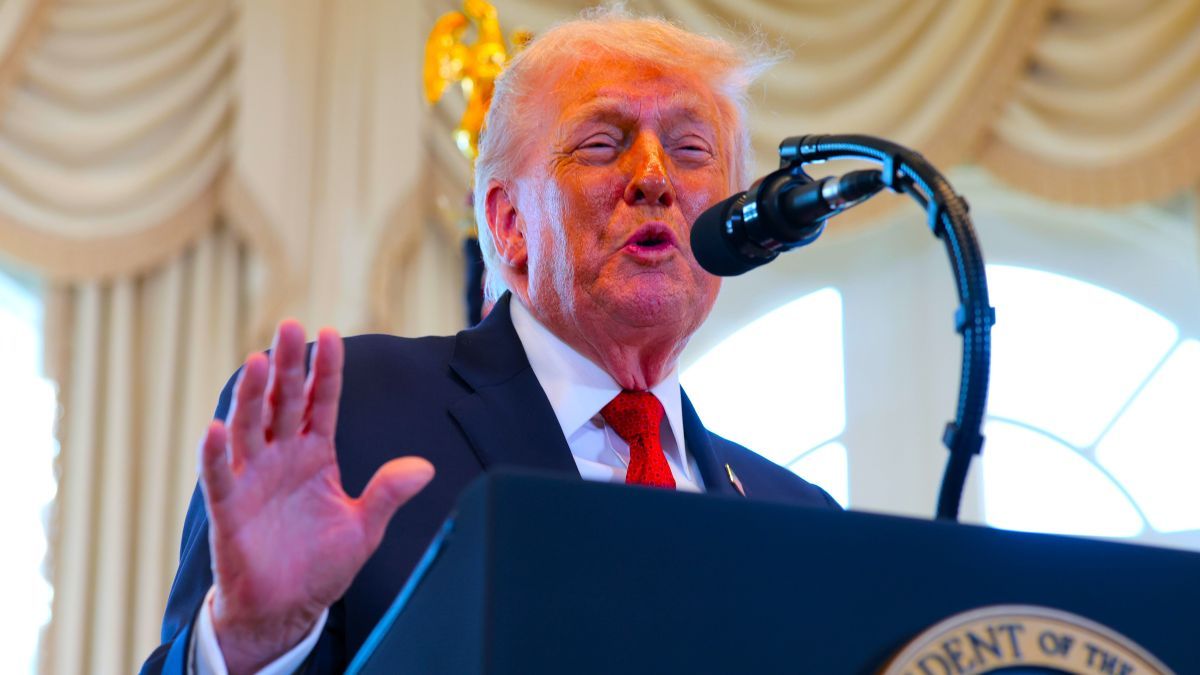 U.S. President Donald Trump speaks during a Road Dedication Ceremony at Mar-a-Lago on January 16, 2026 in Palm Beach, Florida. Florida State lawmakers approved the name change of a portion of Southern Boulevard to “President Donald J. Trump Boulevard.” (Photo by Anna Moneymaker/Getty Images)