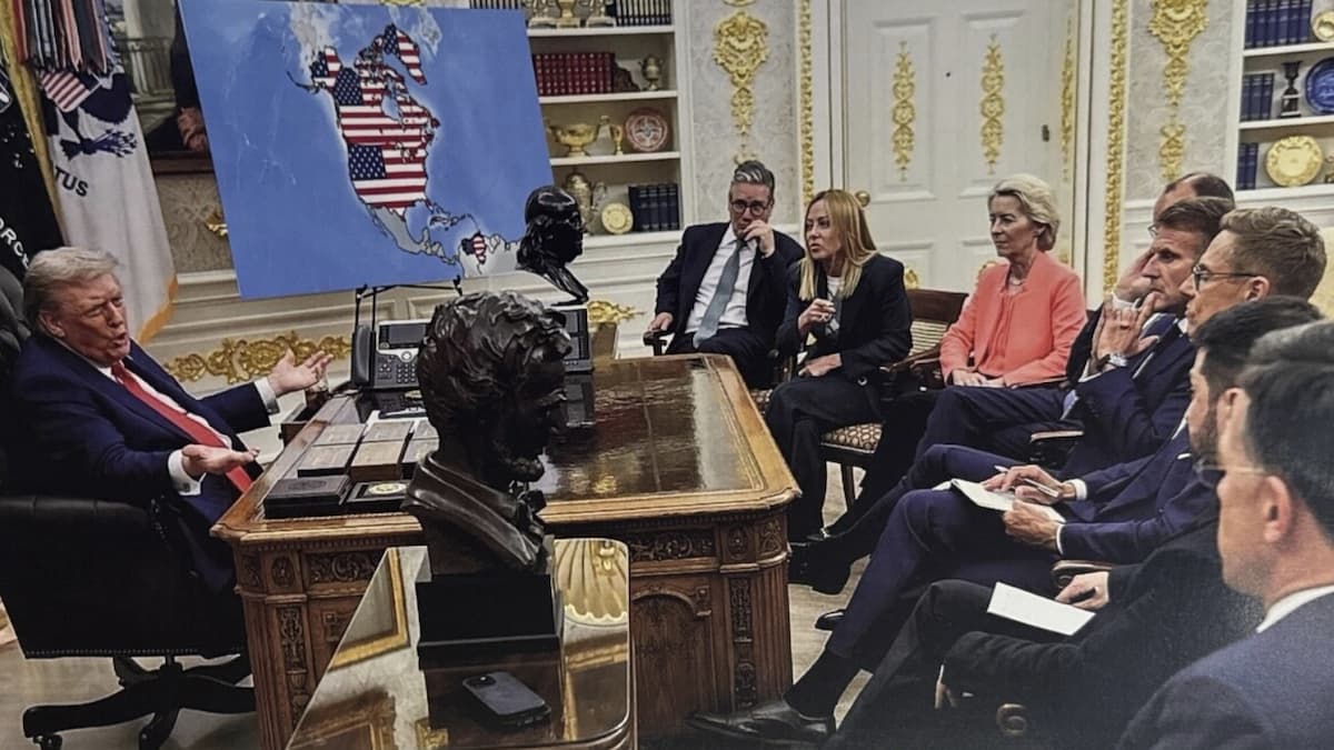 Donald Trump in Oval Office with other world leaders, (AI)