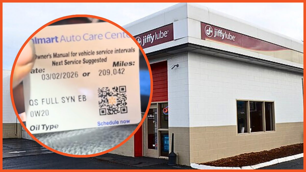 Walmart sticker, Jiffy Lube location via @Gaugesgarage1, Wiki Commons, Steve Morgan