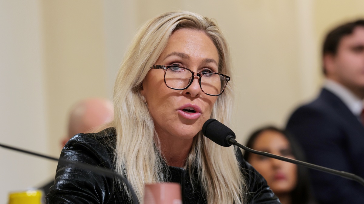 WASHINGTON, DC - DECEMBER 11: Rep. Marjorie Taylor Greene (R-GA) speaks during a hearing with the House Committee on Homeland Security in the Cannon House Office Building on December 11, 2025 in Washington, DC. The committee convened to hear testimony from top national security officials on potential worldwide threats. (Photo by Anna Moneymaker/Getty Images)