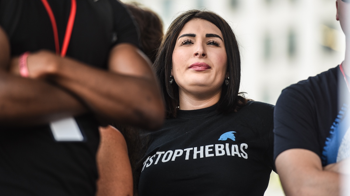 WASHINGTON, DC - JULY 06: Laura Loomer waits backstage during a "Demand Free Speech" rally on Freedom Plaza on July 6, 2019 in Washington, DC. The demonstrators are calling for an end of censorship by social media companies.