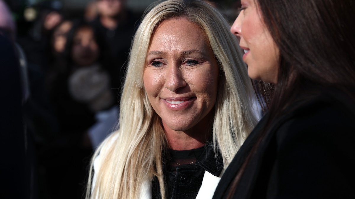 WASHINGTON, DC - NOVEMBER 18: U.S. Rep. Marjorie Taylor Greene (R-GA) stands with Epstein abuse survivor Haley Robson (R) during a news conference on the Epstein Files Transparency Act outside the U.S. Capitol on November 18, 2025 in Washington, DC. The House is expected to vote today on the legislation, which instructs the U.S. Department of Justice to release all files related to the late accused sex trafficker Jeffrey Epstein.
