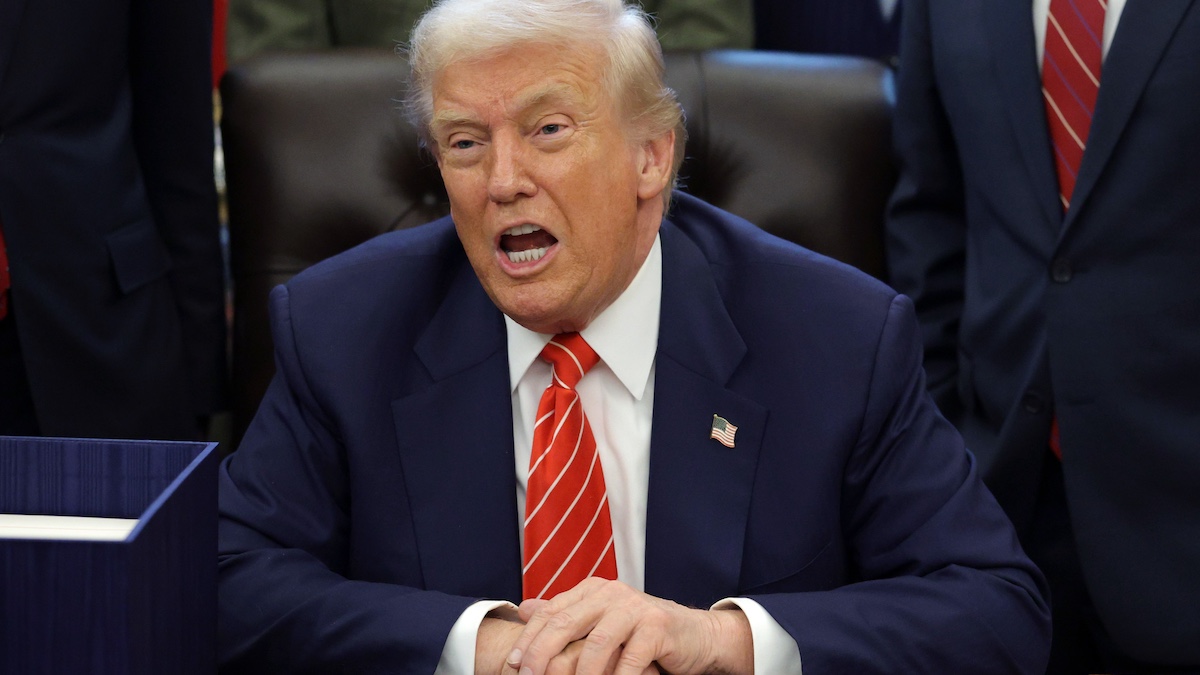 WASHINGTON, DC - FEBRUARY 03: U.S. President Donald Trump speaks during a bill signing in the Oval Office of the White House on February 03, 2026 in Washington, DC. The House passed legislation today that ends the partial government shutdown while lawmakers negotiate over Immigration and Customs Enforcement policy and funding for the Department of Homeland Security.
