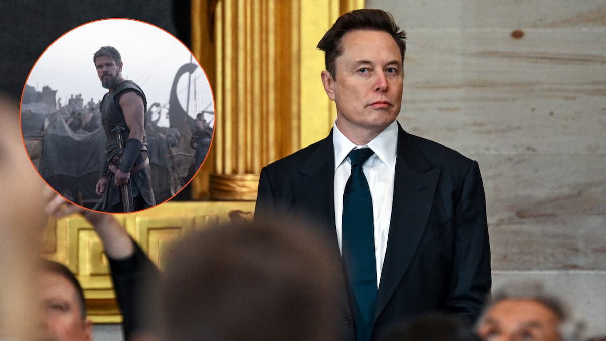 Elon Musk plus screenshot from The Odyssey