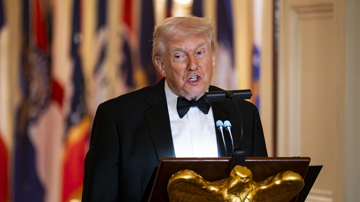 WASHINGTON, DC - FEBRUARY 21: U.S. President Donald Trump speaks during the National Governors Association Evening Dinner and Reception in the East Room of the White House on February 21, 2026 in Washington, DC. Trump is hosting the governors in Washington for the annual National Governors Association meetings. (Photo by Al Drago/Getty Images)
