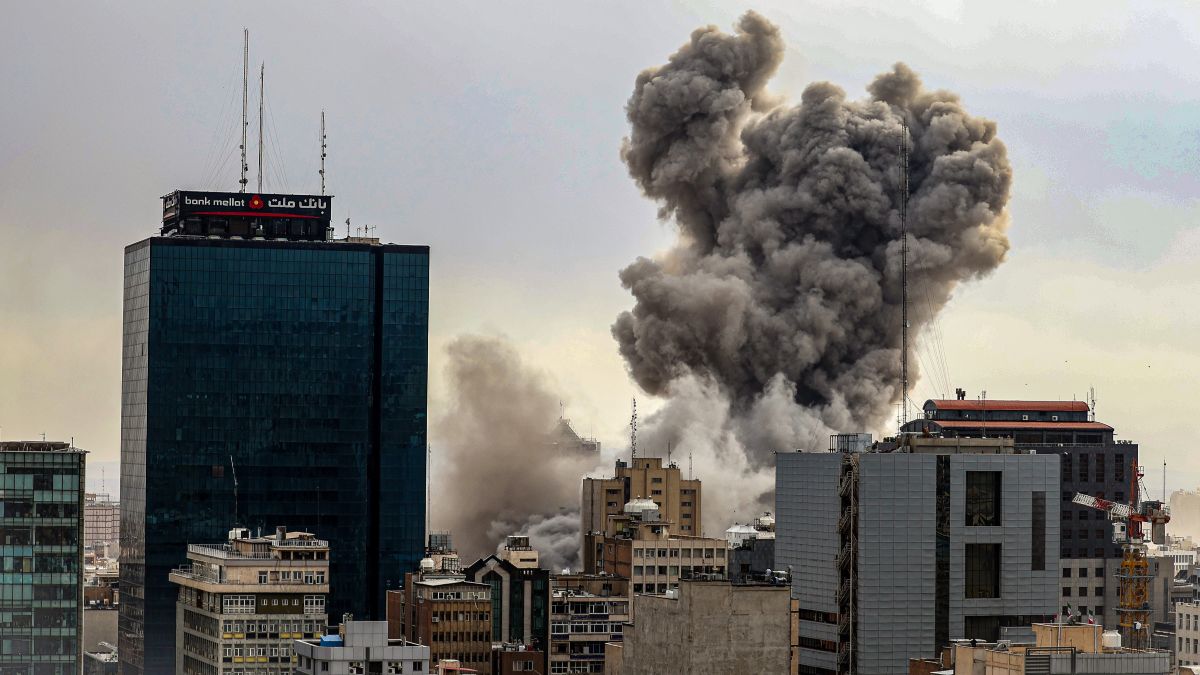 A general view of Tehran with smoke visible in the distance after explosions were reported in the city, on March 02, 2026 in Tehran, Iran. (Photo by Contributor/Getty Images)