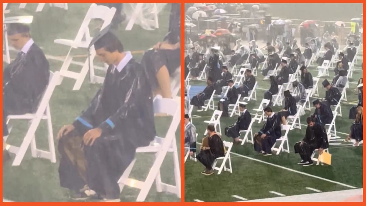 Tennessee high school students in torrential rain.