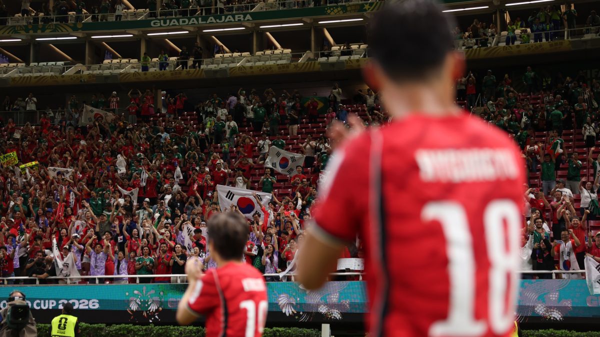 Fans of Korea Republic show their support after the team's victory in the FIFA World Cup 2026 Group A match between Korea Republic and Czechia at Guadalajara Stadium on June 11, 2026 in Guadalajara, Mexico. (Photo by Julian Finney - FIFA/FIFA via Getty Images)
