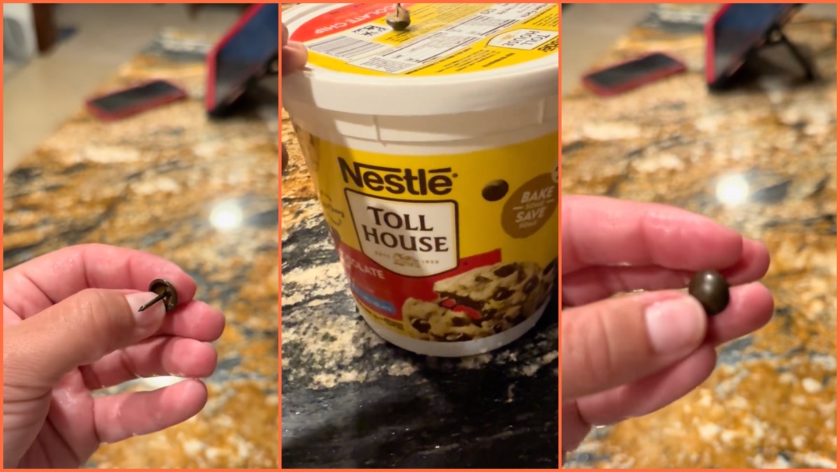 Metal thumbtack found in cookie dough