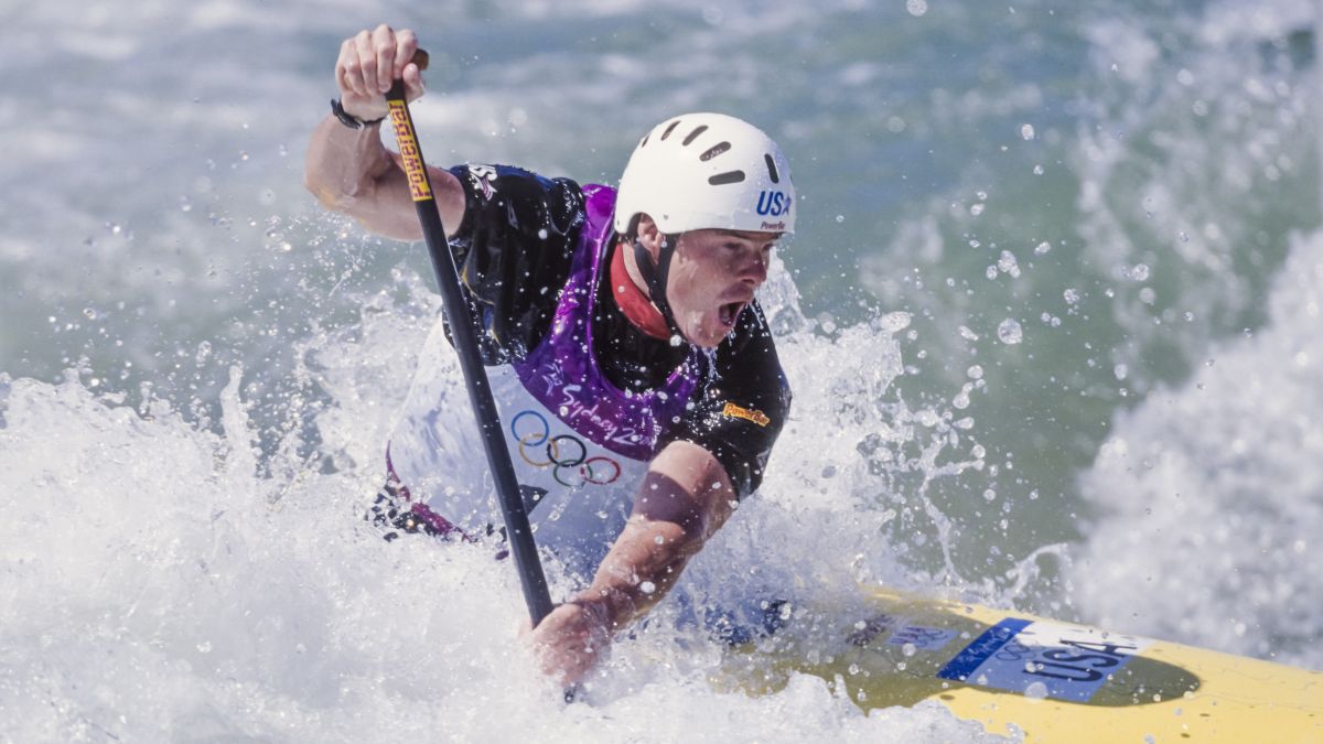 David Hearn of the USA competes in the Men's C1 whitewater canoeing final of the 2000 Summer Olympics on September 18, 2000 at Penrith Whitewater Stadium in Penrith, Australia. (Photo by David Madison/Getty Images)