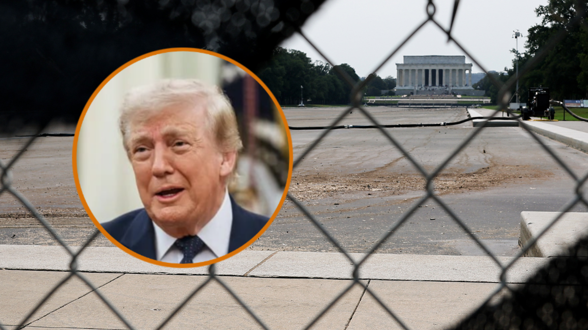 Images via Whitehouse.gov / The Lincoln Memorial Reflecting Pool is shown after being completely drained on July 14, 2026 in Washington, DC. The reflecting pool has been under repair for a variety of reasons for weeks after being resurfaced at the direction of U.S. President Donald Trump. (Photo by Win McNamee/Getty Images)