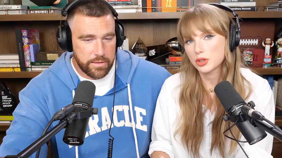 Travis Kelce and Taylor Swift on the "New Heights" podcast