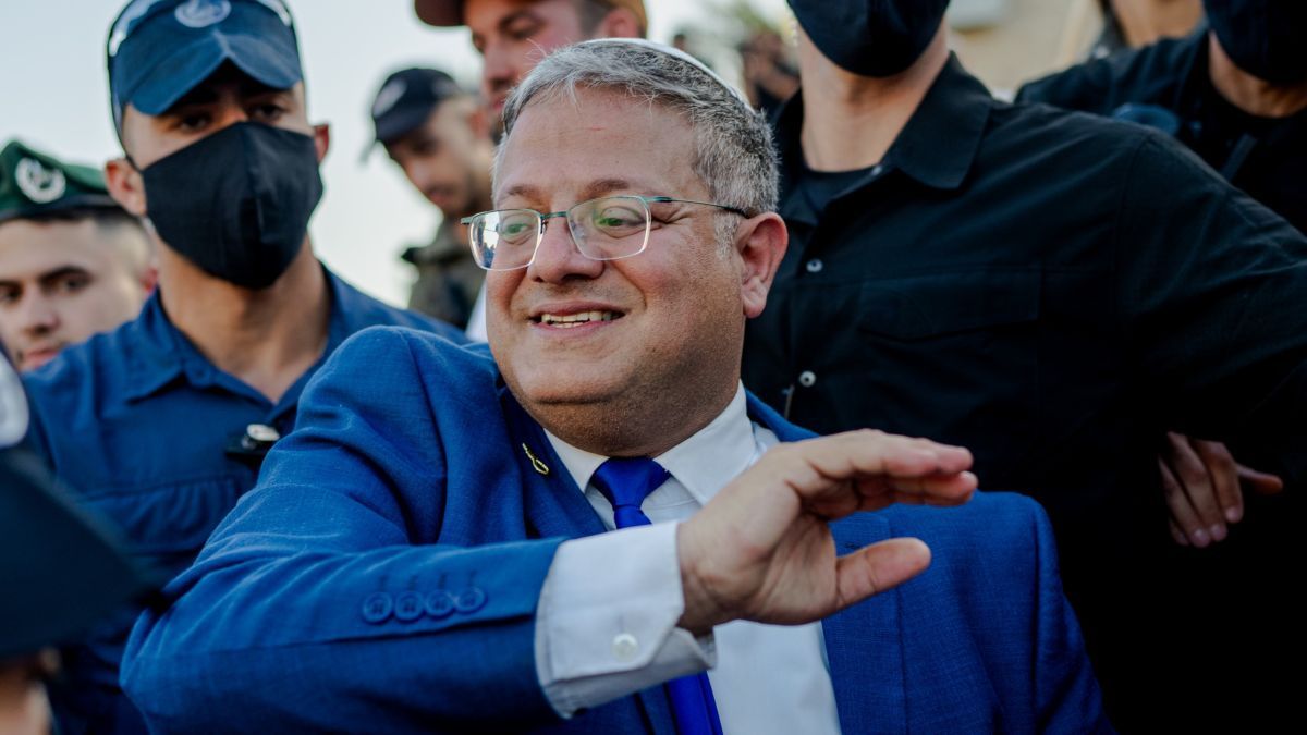 Israel's National Security Minister Itamar Ben Gvir takes part in the Jerusalem Day celebrations on May 14, 2026 in the Old City of Jerusalem. The controversial annual march sees thousands of nationalist Israelis celebrate the capture of the formerly Jordanian-held east of the city during the Six-Day War in 1967. The march has become increasingly volatile, with tensions over the war in Gaza, as well as settler violence in the West Bank, fuelling hostilities between Israelis and Palestinians. (Photo by Erik Marmor/Getty Images)