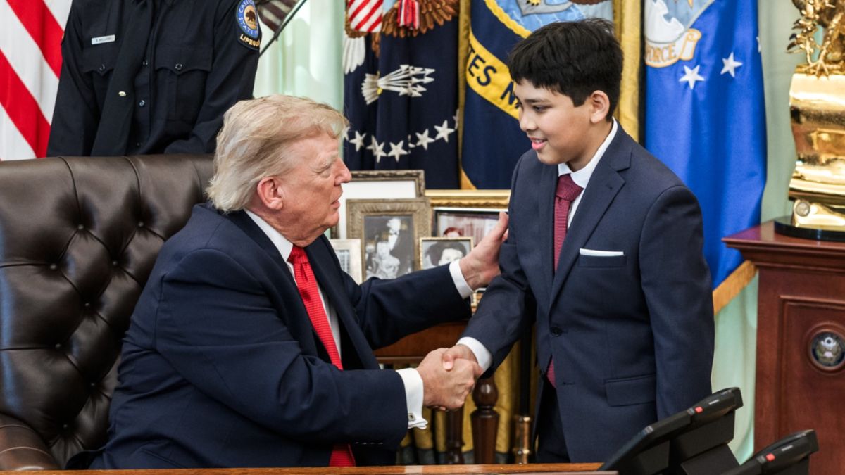 President Donald J. Trump meets with hero-lifeguard Ryder Williams, and Nathaniel Rai