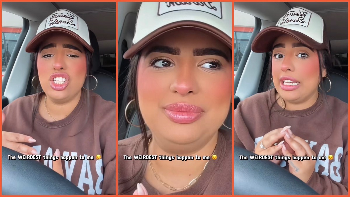 Split side images of a woman wearing a white-brown hat sitting inside her car debriefing her encounter with a lady who’s held a grudge against her for four years now.