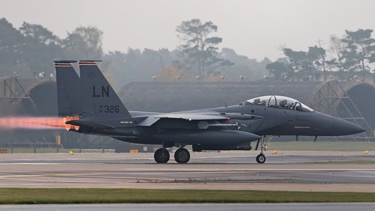 An F-15E Strike Eagle of the 494th Fighter Squadron