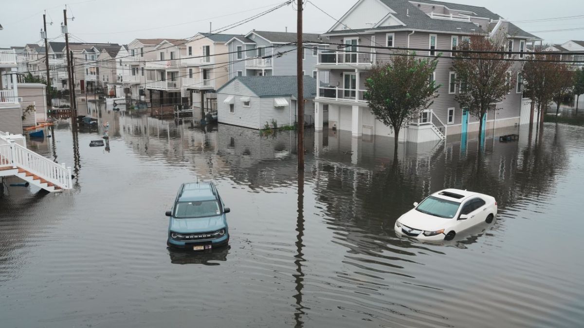 A flooded neighborhood during a nor'easter storm on September 27, 2026 in Ocean City, New Jersey. A strong, early-season nor'easter has delivered a weekend of wind, soaking rain and massive waves to the Northeast. (Photo by Ryan Murphy/Getty Images).