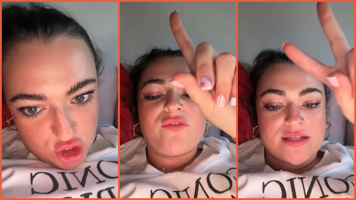 Split side images of a woman in bed speaking aggressively about having paid £29 for a £25 festival parking pass.