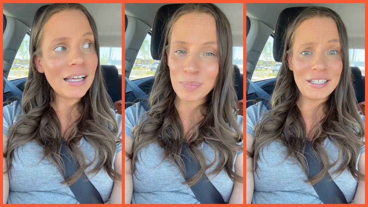 Split side images of a woman sitting in her car at Costco parking lot share her petty revenge story on an impatient driver.