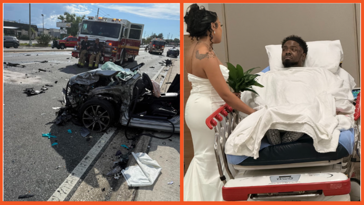 Left; Tyasia Thomas's car. Right; Kapri DeRamus and Tyasia Thomas's wedding