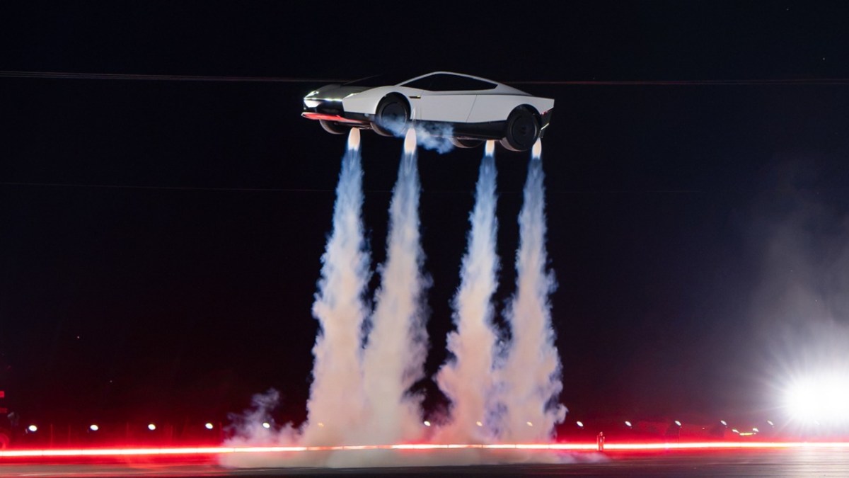 The Tesla Roadster hovering