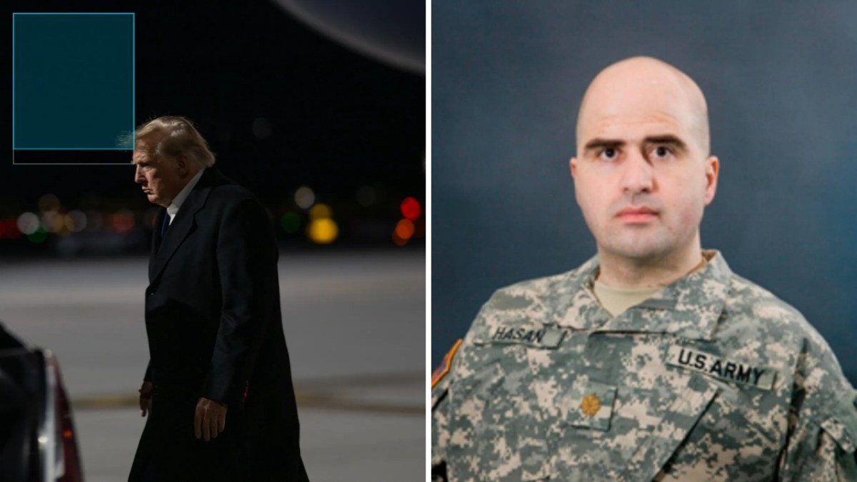 Split image of Donald Trump and Nidal Hasan