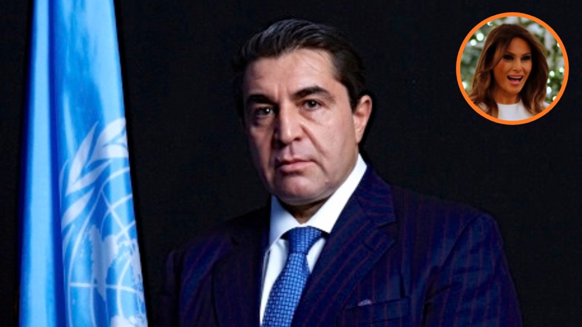 Paolo Zampolli portrait standing by UN flag / Melania Trump